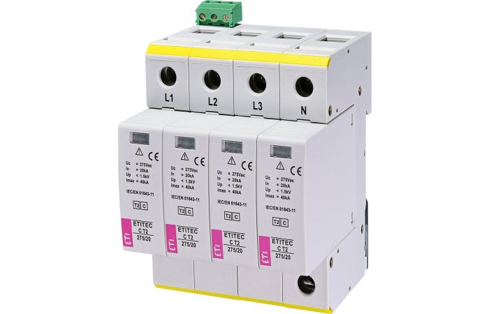 Apsauga viršįtampių 4P C 20kA 2 tipo ETITEC C T2 275/20 4+0 RC - ETI