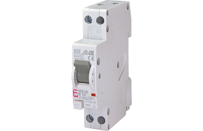 Relė srovės nuotėkio RCBO 2P 10A B 30mA A-tipas su automatu 6kA 1 modulio KZS-1M 1p+N A B10/0.03 6kA - ETI