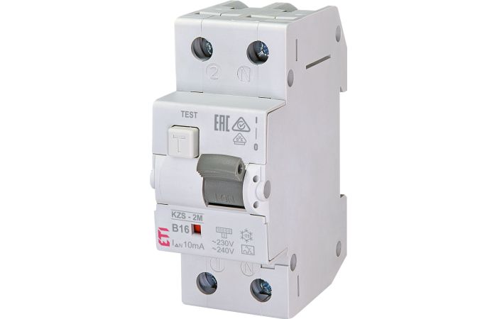 Relė srovės nuotėkio RCBO 2P 16A B 10mA A-tipas su automatu 10kA KZS-2M A B16/0.01 - ETI