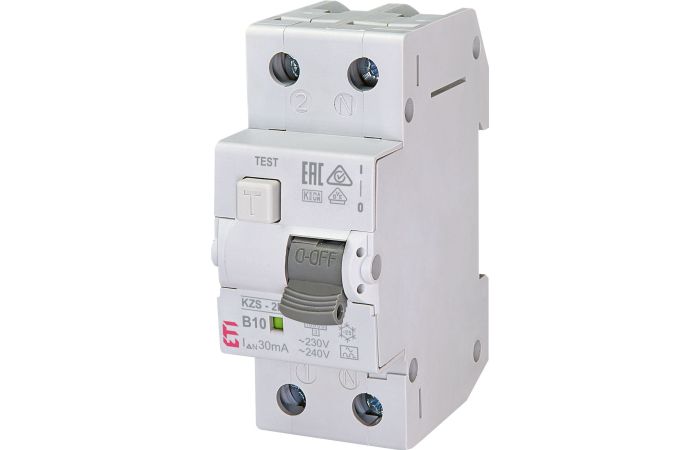 Relė srovės nuotėkio RCBO 2P 10A B 30mA A-tipas su automatu 10kA KZS-2M A B10/0.03 - ETI