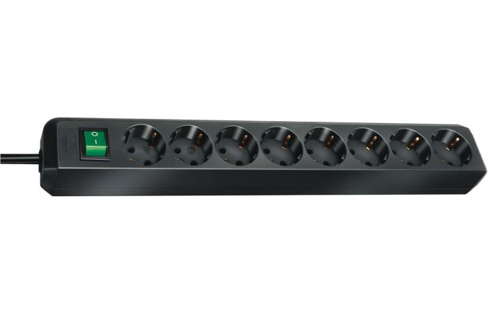 Ilgiklis 3m 8 lizdų ECO Line H05VV-F 3x1.5 su įžeminimu ir jungikliu juodas - BRENNENSTUHL
