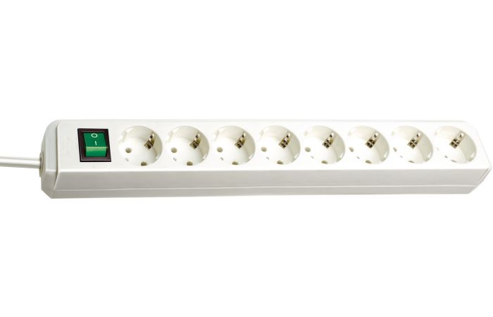 Ilgiklis 3m 8 lizdų ECO Line H05VV-F 3x1.5 su įžeminimu Ir jungikliu baltas - BRENNENSTUHL