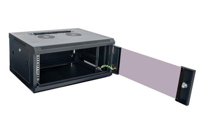 Spinta sieninė 600x450x290 19" 4U, stiklinės durys, flatpack tipo, juoda - SECURITYNET