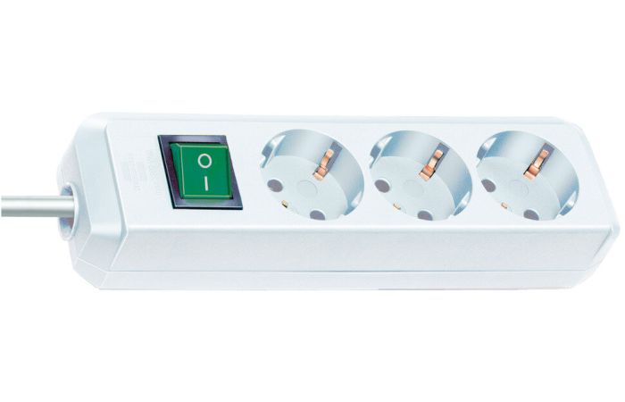 Ilgiklis 3m 3 lizdų ECO Line H05VV-F 3x1.5 su įžeminimu Ir jungikliu baltas - BRENNENSTUHL