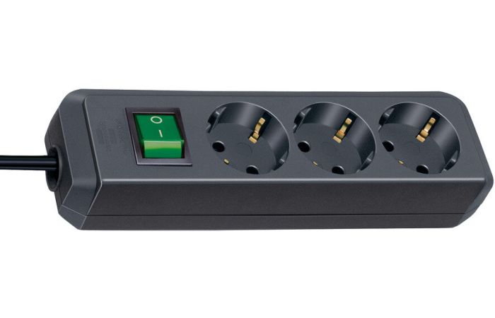 Ilgiklis 3m 3 lizdų H05VV-F 3x1.5 su įžeminimu ir jungikliu juodas ECO LINE - BRENNENSTUHL