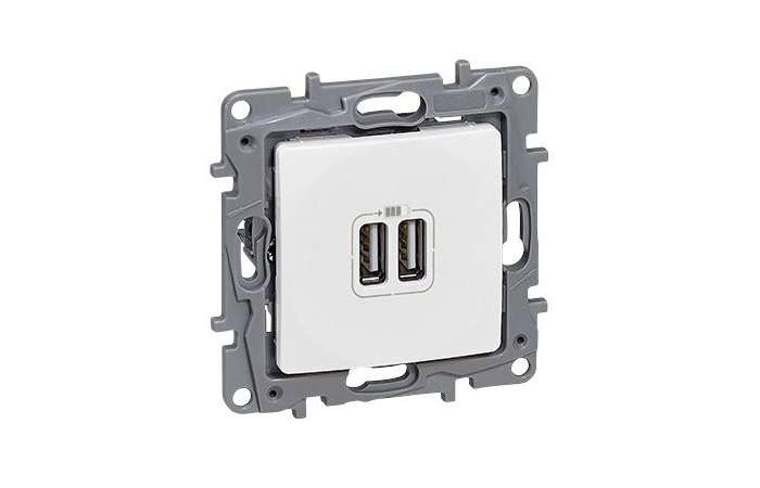 Lizdas p/t baltas USB dvigubas 2.4A be rėmelio NILOE - LEGRAND