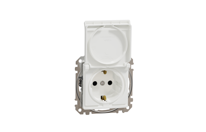 Lizdas p/t SCHUKO su dangteliu be rėmelio su apsauga nuo vaikų užspaudžiami kontaktai baltas 16A 250V SEDNA DESIGN - SCHNEIDER ELECTRIC