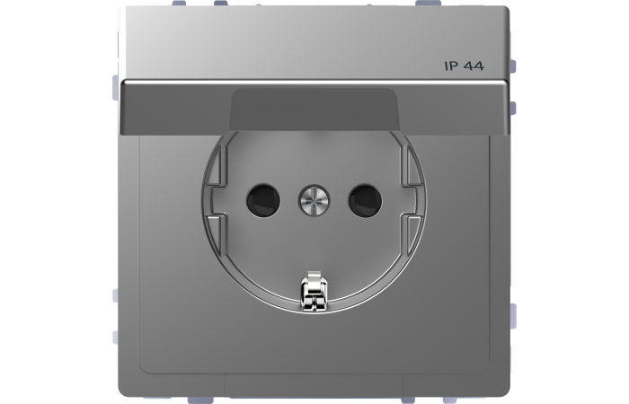 Lizdas p/t SCHUKO su dangteliu IP44 be rėmelio su apsauga nuo vaikų užspaudžiami kontaktai nerūdijančio plieno spalvos 16A 250V System Design - SCHNEIDER ELECTRIC