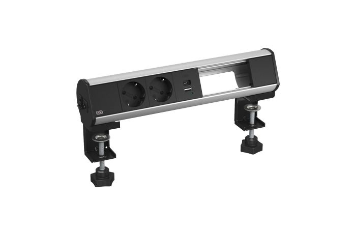 Blokas lizdų ant stalo 2xSCHUKO ir 1xUSB A+C 18W + 2 moduliai aliuminio spalvos DBL-1B D2S 1C - OBO BETTERMANN