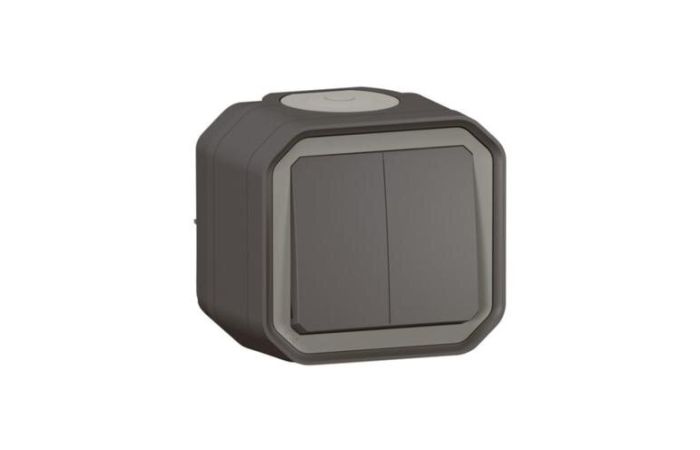 Perjungiklis - mygtukas v/t dvigubas IP55 antracito spalvos 10A 250V Plexo - LEGRAND