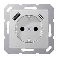 Lizdas p/t SCHUKO su USB A ir USB C 3A aliuminio spalvos 16A 250V - JUNG