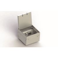 Dėžutė grindinė su nerūdijančio plieno dangčiu su įgilinimu 15mm 2xSCHUKO 150x150mm H90-120mm - BODENSTECKDOSEN SYSTEMTECHNIK