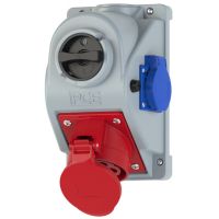 Lizdas CEE v/t 5P 32A 400V + SCHUKO 3P 16A IP44 su kirtikliu ir saugikliu jėgos lizdui - PCE