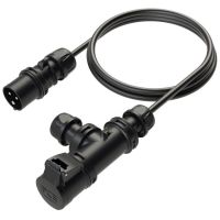 Ilgiklis CEE 1.5m 3P 16A 230V 6h + Lizdas 3P 16A 230V 6h IP44, kabelio sandariklis juodas T formos - PCE