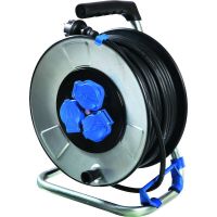 Ilgiklis-ritė 40m 3 lizdų H07RN-F 3x1.5 guminis juodas IP44 su termine apsauga metalinis būgnas PKTS40 - PROTEC