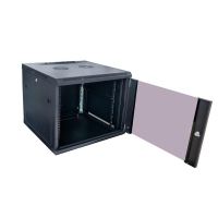 Spinta sieninė 600x600x500 19" 9U, stiklinės durys, flatpack tipo, juoda - SECURITYNET