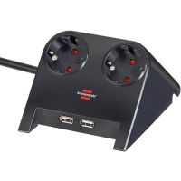 Blokas lizdų ant stalo 2xSCHUKO, 2xUSB juodas su kabeliu 1.8m DESKTOP POWER - BRENNENSTUHL