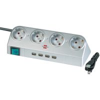 Blokas lizdų ant stalo 4xSCHUKO, 4xUSB sidabrinis su kabeliu 1.8m DESKTOP POWER - BRENNENSTUHL