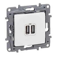Lizdas p/t baltas USB dvigubas 2.4A be rėmelio NILOE - LEGRAND