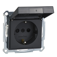 Lizdas p/t SCHUKO su dangteliu IP44 be rėmelio su apsauga nuo vaikų užspaudžiami kontaktai antracito matinės spalvos 16A 250V System M Merten - SCHNEIDER ELECTRIC