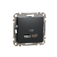 Lizdas p/t USB A 2.1A + USB C 2.4A IP20 be rėmelio antracito spalvos SEDNA DESIGN - SCHNEIDER ELECTRIC