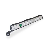 Panelė lizdų SCHUKO 6x230V, 19" 1U su jungikliu, laidas 3.0m, aliumininė - ZPAS