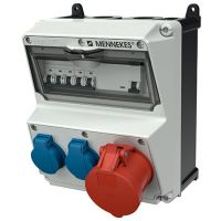 Skydelis su lizdais SCHUKO 2x16A 230V + CEE 5P 32A 400V, MCB 2x1P C16, 3P C32, FI 4P 40A 30mA IP44 AMAXX - MENNEKES
