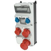 Skydelis su lizdais SCHUKO 2x16A 230V + CEE 5P 16A 400V, CEE 5P 32A, CEE 5P 63A, FI 4P 40A 30mA IP44 AMAXX - MENNEKES