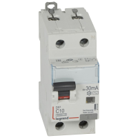 Relė srovės nuotėkio RCBO 2P 10A C 30mA 6kA su automatu AC-tipas DX3 - LEGRAND