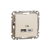 Lizdas p/t USB A 2.1A + USB C 2.4A IP20 be rėmelio dramblio kaulo spalvos SEDNA DESIGN - SCHNEIDER ELECTRIC