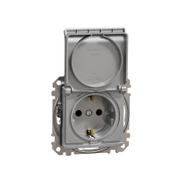 Lizdas p/t SCHUKO su dangteliu be rėmelio su apsauga nuo vaikų užspaudžiami kontaktai aliuminio spalvos 16A 250V SEDNA DESIGN - SCHNEIDER ELECTRIC