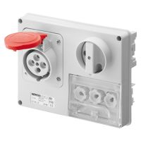 Lizdas CEE horizontalus 5P 32A 400V IP44 (be dėžutės v/t GW66677) su kirtikliu + lizdai saugikliams - GEWISS