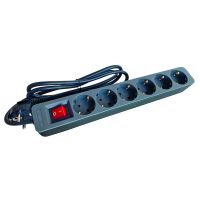 Ilgiklis 1.4m 6 lizdų H05VV-F 3x1.5mm2 su jungikliu IP20 pilkas/juodas PTSDS 6g/s - PROTEC