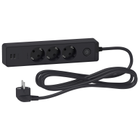 Ilgiklis 3m 3 lizdų su įžeminimu ir 2xUSB juodas Unica - SCHNEIDER ELECTRIC