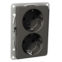 Lizdas p/t SCHUKO dvigubas be rėmelio su apsauga nuo vaikų užspaudžiami kontaktai antracito spalvos 16A 250V AC Exxact - SCHNEIDER ELECTRIC