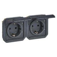 Lizdas p/t SCHUKO dvigubas su dangteliu IP55 mechanizmas antracito spalvos 16A 250V Plexo - LEGRAND