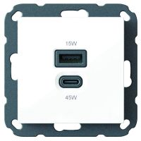 Lizdas p/t dvigubas USB A 15W ir USB C 45W be rėmelio baltos spalvos PUSBL15/45 - PROTEC