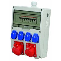 Skydelis v/t 12 modulių su lizdais SCHUKO 4x16A CEE 1x16A CEE 1x32A su automatika IP54 pilkas PWVAP16/32 - PROTEC