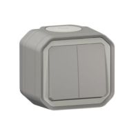 Perjungiklis - mygtukas v/t dvigubas IP55 pilkas 10A 250V PLEXO - LEGRAND