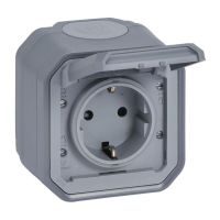Lizdas v/t SCHUKO su dangteliu IP55 varžtiniai kontaktai pilkos spalvos 16A 250V Plexo - LEGRAND
