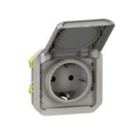 Lizdas p/t SCHUKO su dangteliu IP55 be rėmelio pilkos spalvos 16A 250V PLEXO - LEGRAND