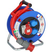 Ilgiklis-ritė trifaziui 25m kištukas CEE 5P 16A su lizdais 1xCEE 5P 16A ir 2xSCHUKO AT-N07V3V3-F 5x1.5mm2 izoliuotas IP44 400V (8kW/2.4kW) 230V (3kW/1.2kW) - BRENNENSTUHL