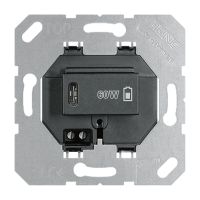 Lizdas p/t USB C 3A 60W juodos spalvos - JUNG