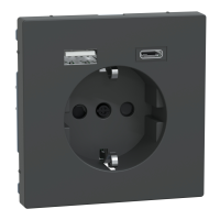 Lizdas p/t SCHUKO su USB A ir USB C 2.4A/3A be rėmelio užspaudžiami kontaktai antracito spalvos System Design Merten - SCHNEIDER ELECTRIC
