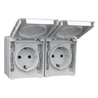 Lizdas v/t SCHUKO dvigubas su dangteliu IP65 pilkos spalvos 16A 250V - EFAPEL