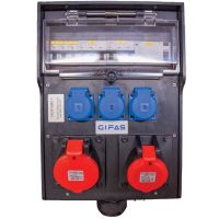 Skydelis v/t 13 modulių su lizdais SCHUKO 3x16A, CEE 5P 32A, CEE 5P 16A su automatika IP54 juodas 7400 LIGHT - GIFAS