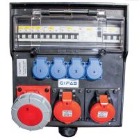 Skydelis v/t 17 modulių su lizdais SCHUKO 4x16A,CEE 5P 63A, CEE 5P 32A, CEE 5P 16A su automatika IP54 juodas 7700 LIGHT - GIFAS