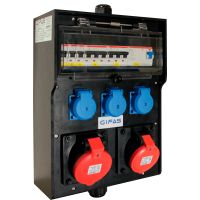 Skydelis v/t 13 modulių su lizdais SCHUKO 3x16A,CEE 5P 32A, CEE 5P 16A su automatika IP54 juodas 7400 - GIFAS