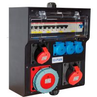 Skydelis v/t 16 modulių su lizdais SCHUKO 3x16A,CEE 5P 63A, CEE 5P 32A, CEE 5P 16A su automatika IP54 juodas 7700 - GIFAS
