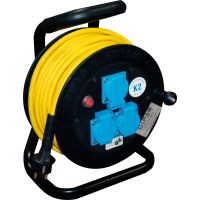 Ilgiklis-ritė 50m 3 lizdų SCHUKO 3x1.5mm2 juodas IP54 su termine apsauga guminis būgnas 502 - GIFAS